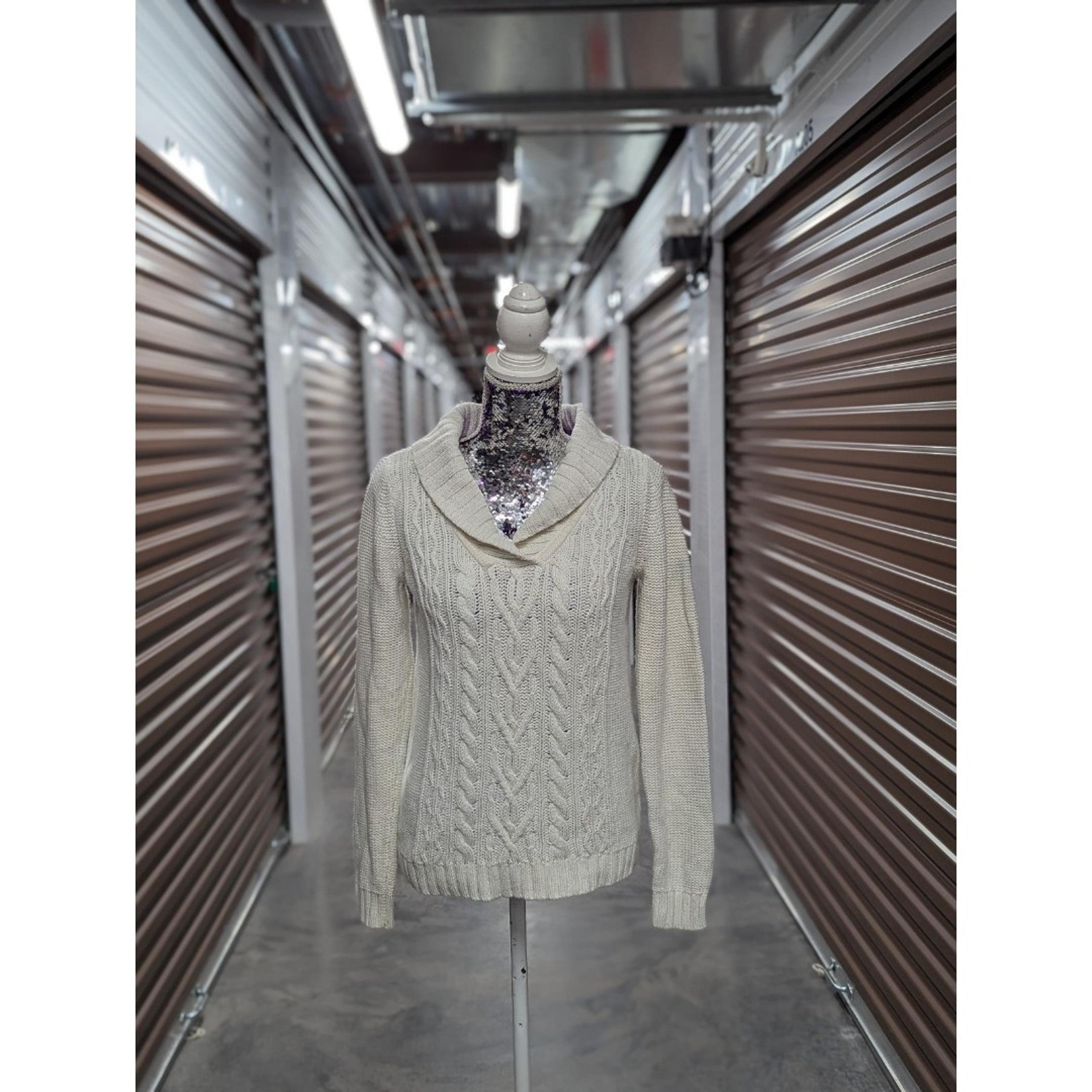 St John's Bay Women's Small Cream Cotton Blend Knit Hooded Sweater