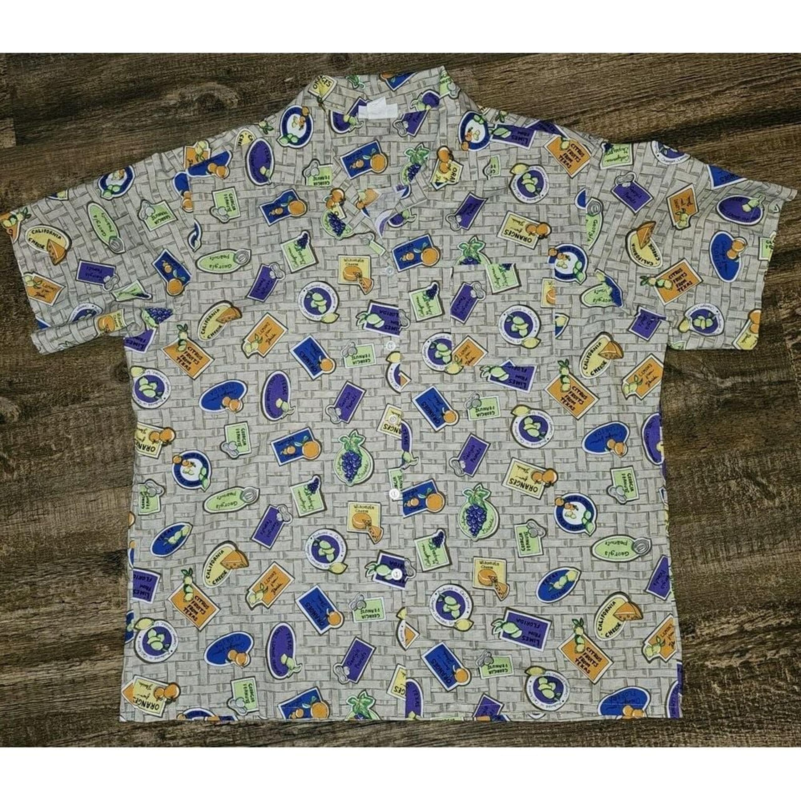 Rainbow Mfg Co Button-Down Produce Food Nutrition Shirt Men's 2XL EUC