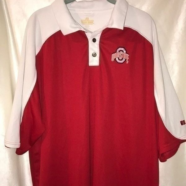 Russell Athletic Men's Ohio State Buckeyes Football Red White Polo Shirt 2XL