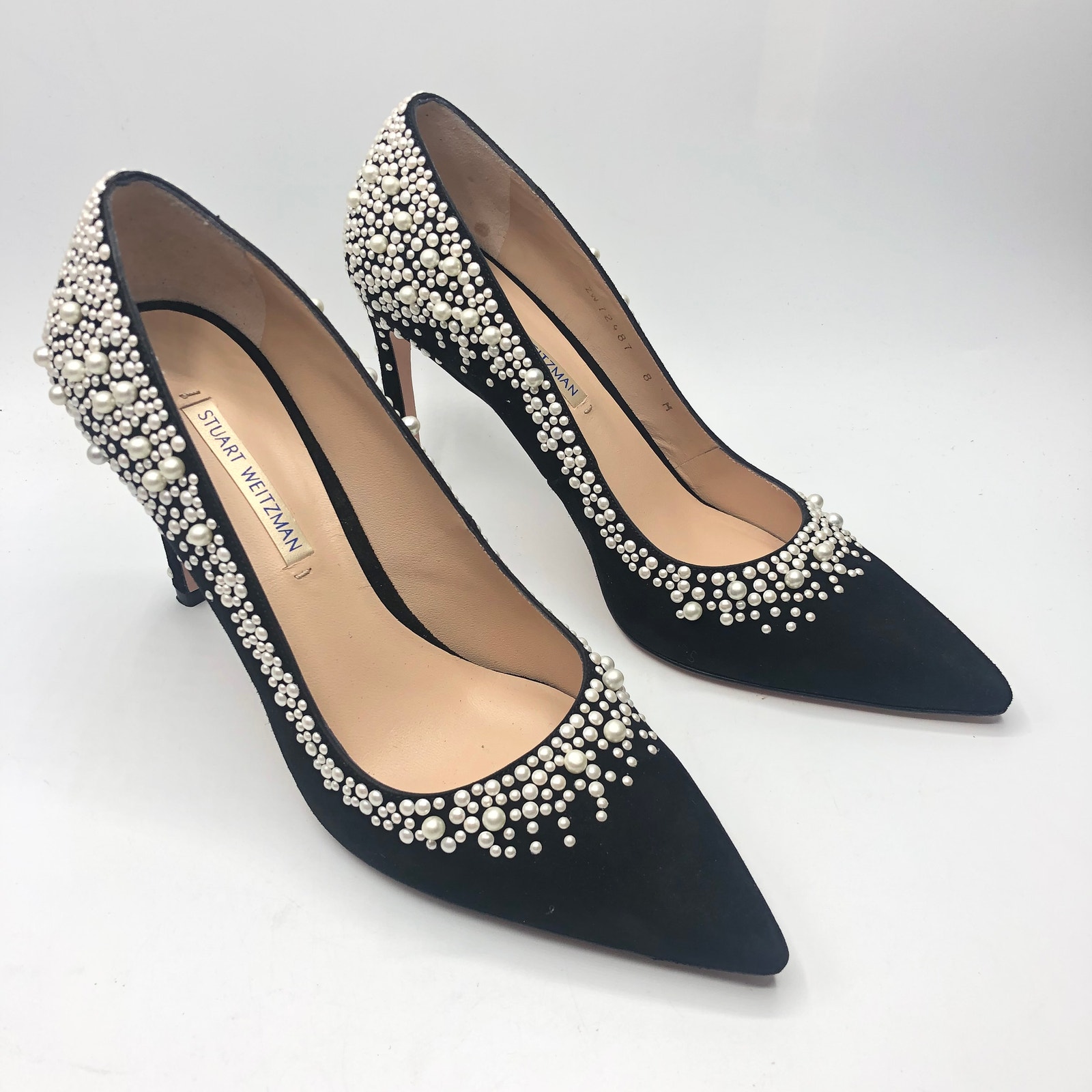 Stuart Weitzman Women Lumina 95 Pearl Pumps Black Suede US 8
