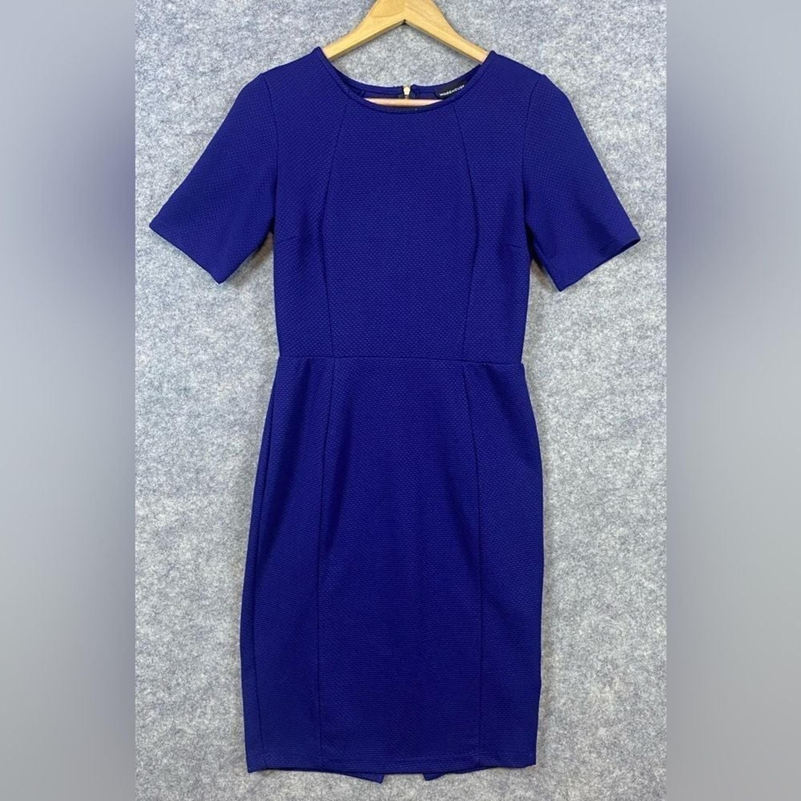 Warehouse Dress 6 Blue Sheath Short Sleeve Midi Career Business Professional