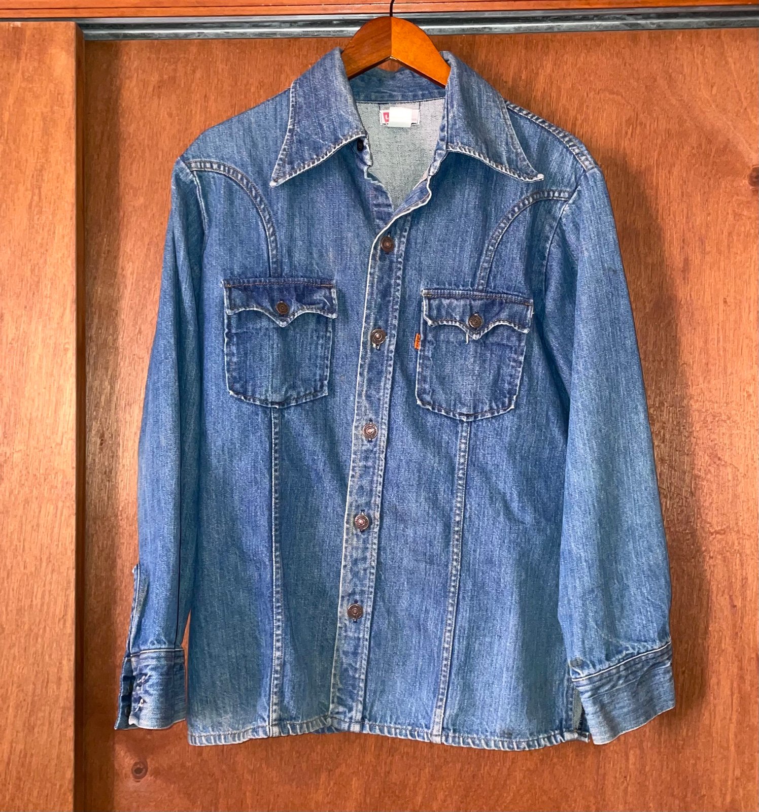 Vintage 70s Orange Label Levi’s Made in USA Denim Jean Shirt Jacket RARE!! Large