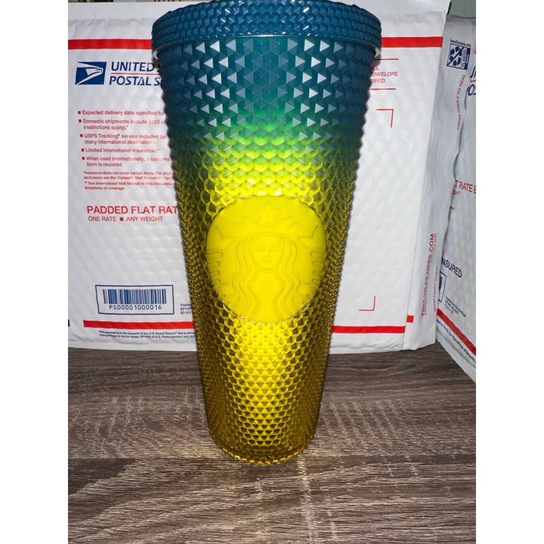 Starbucks ombre studded YELLOW GREEN studded fall tumbler cup