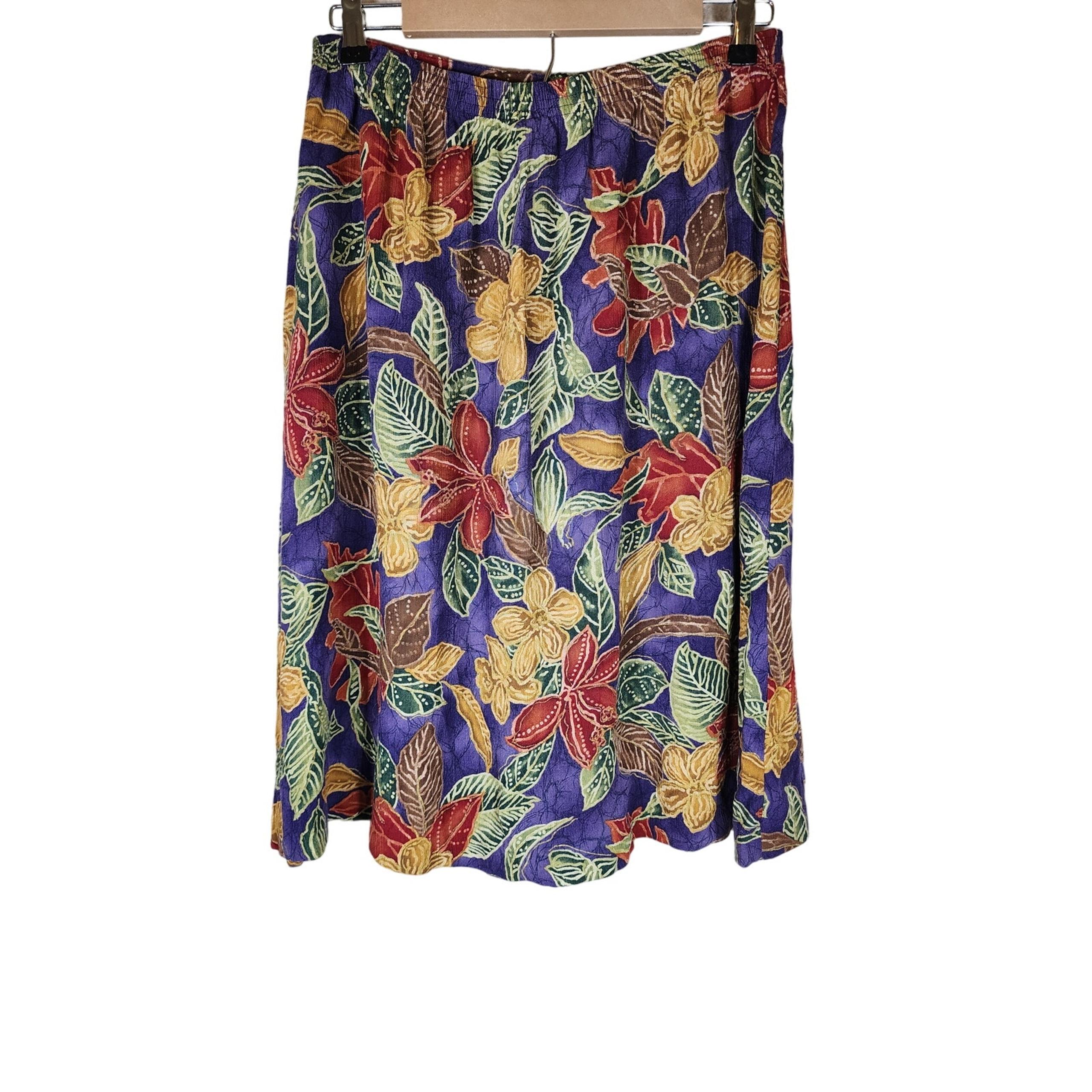 ALFRED DUNNER Blue Red Colorful Floral A-Line Faux Button Front Midi Skirt SZ 8P