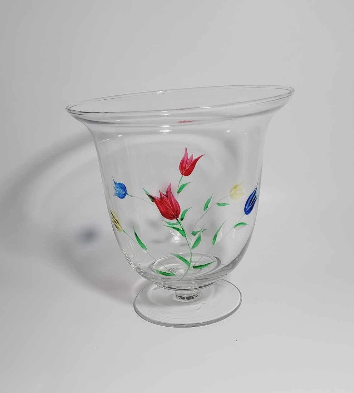 Vintage Hand Painted Glass Bowl Hurricane Candle Holder