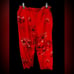 Vintage Oversized Crop Floral Red Daisy Print Top & Tapered Crop Pant-Size XS