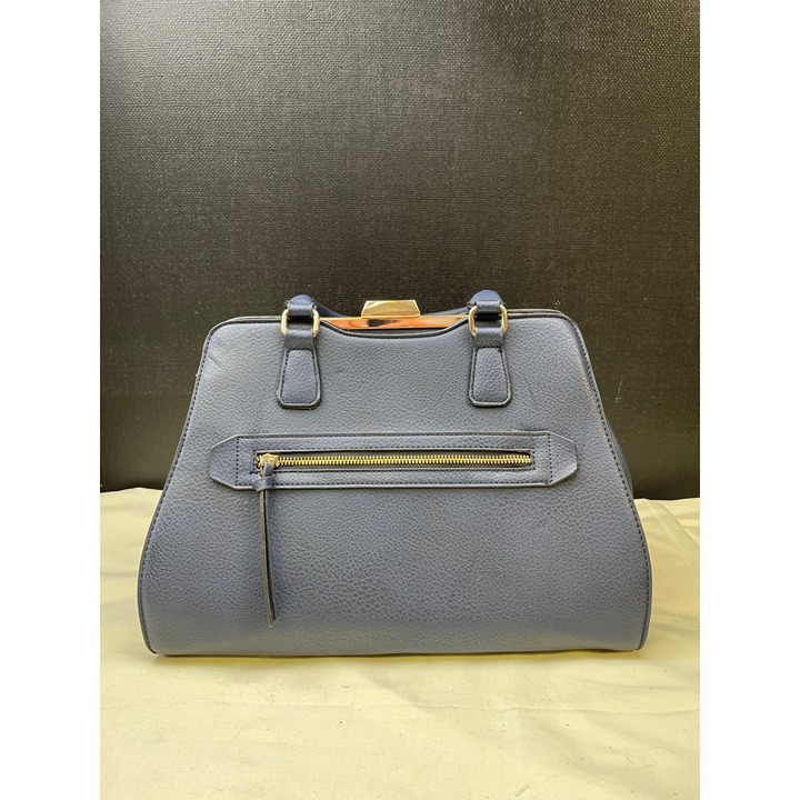 Womens Navy Blue with Gold Accents Handle Bag Satchel Shoulder Bag SKU 6575