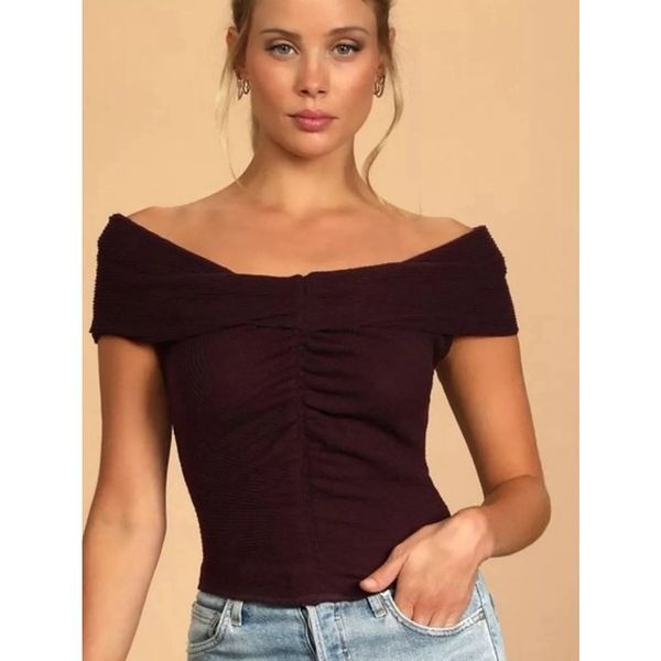 NWT Free People This Cutie Off the Shoulder Crop Top black raisin