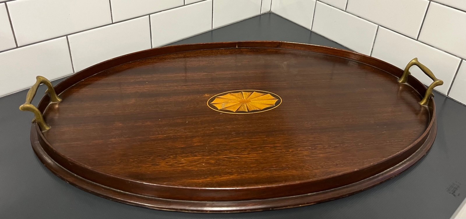 Antique 1900s Edwardian Mahogany Butler Tray Shepard Norwell Co Boston Inlay