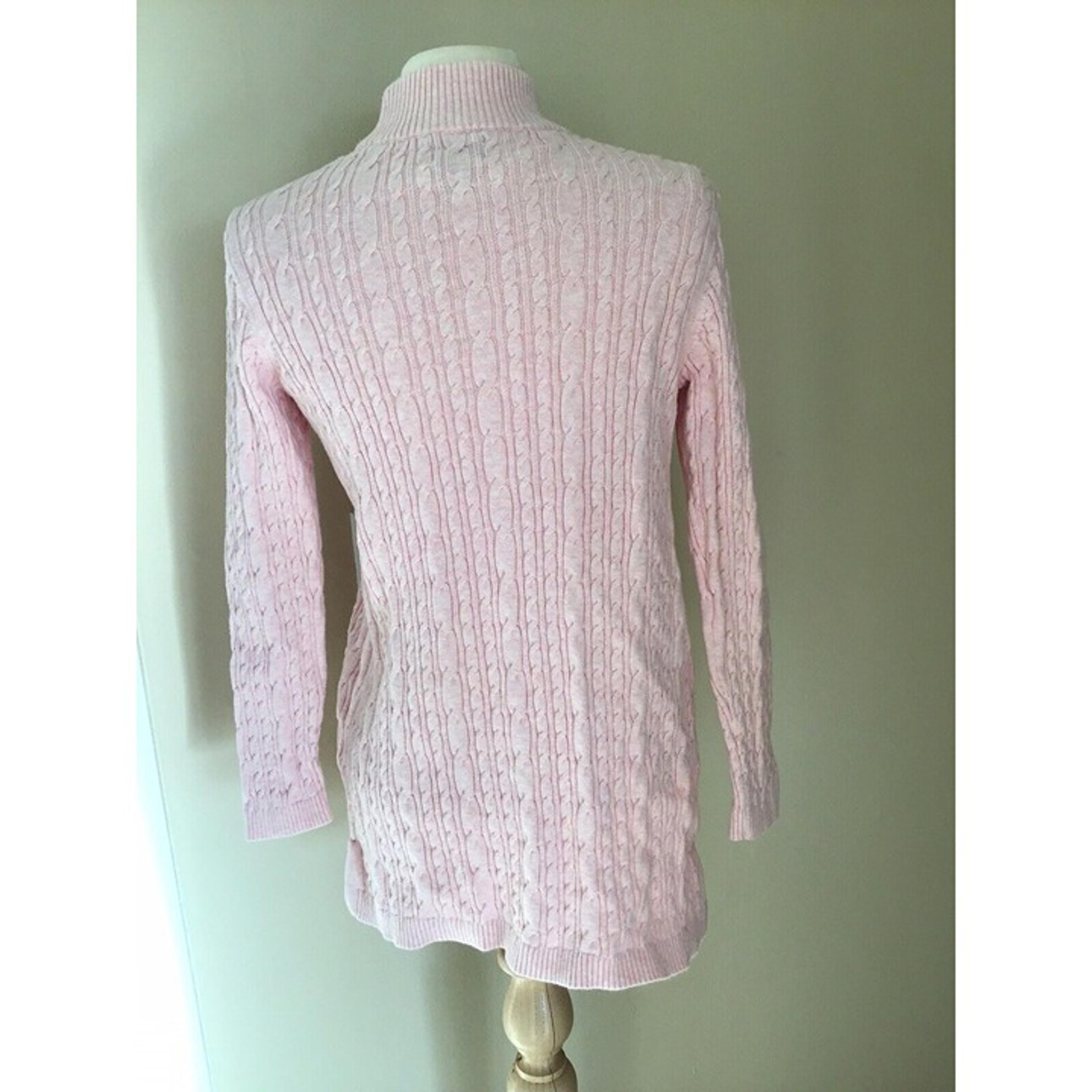 Lands’ End Women’s Size XS Pink Cable Knit Mock Neck Long Sleeve Sweater