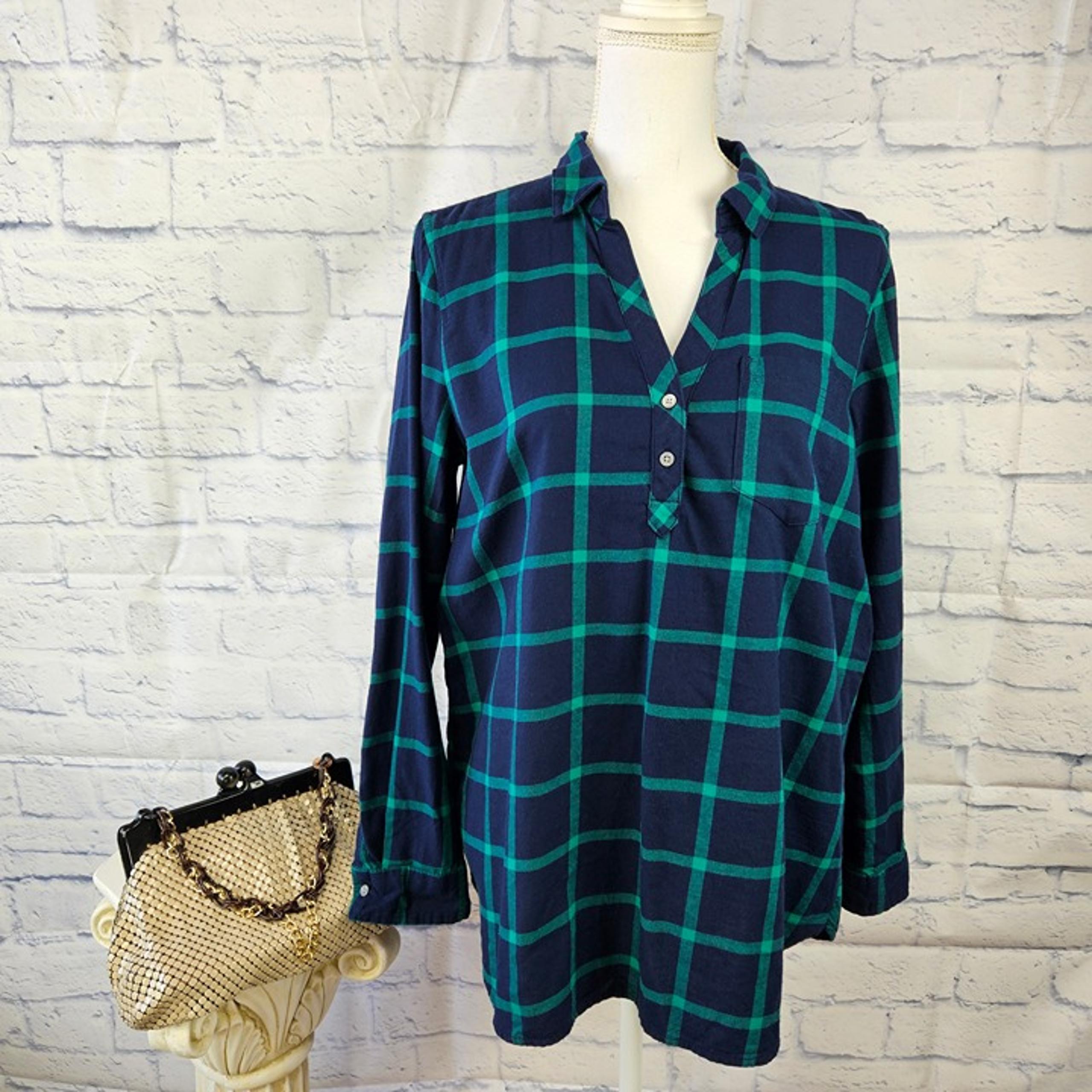J. Crew Size Medium Blue/Green Plaid Flannel Popover Tunic Top Long Sleeve AS355 - J.Crew