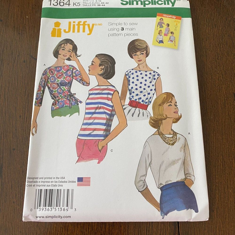 Simplicity Sewing Pattern 1364 Misses Jiffy Blouses and Tie Belt Size 8-16