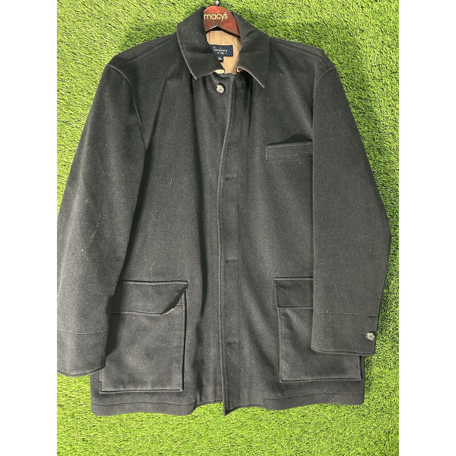 Turnbury Overcoat 100% Wool Classic peacoat Black Jacket Coat, Size XL