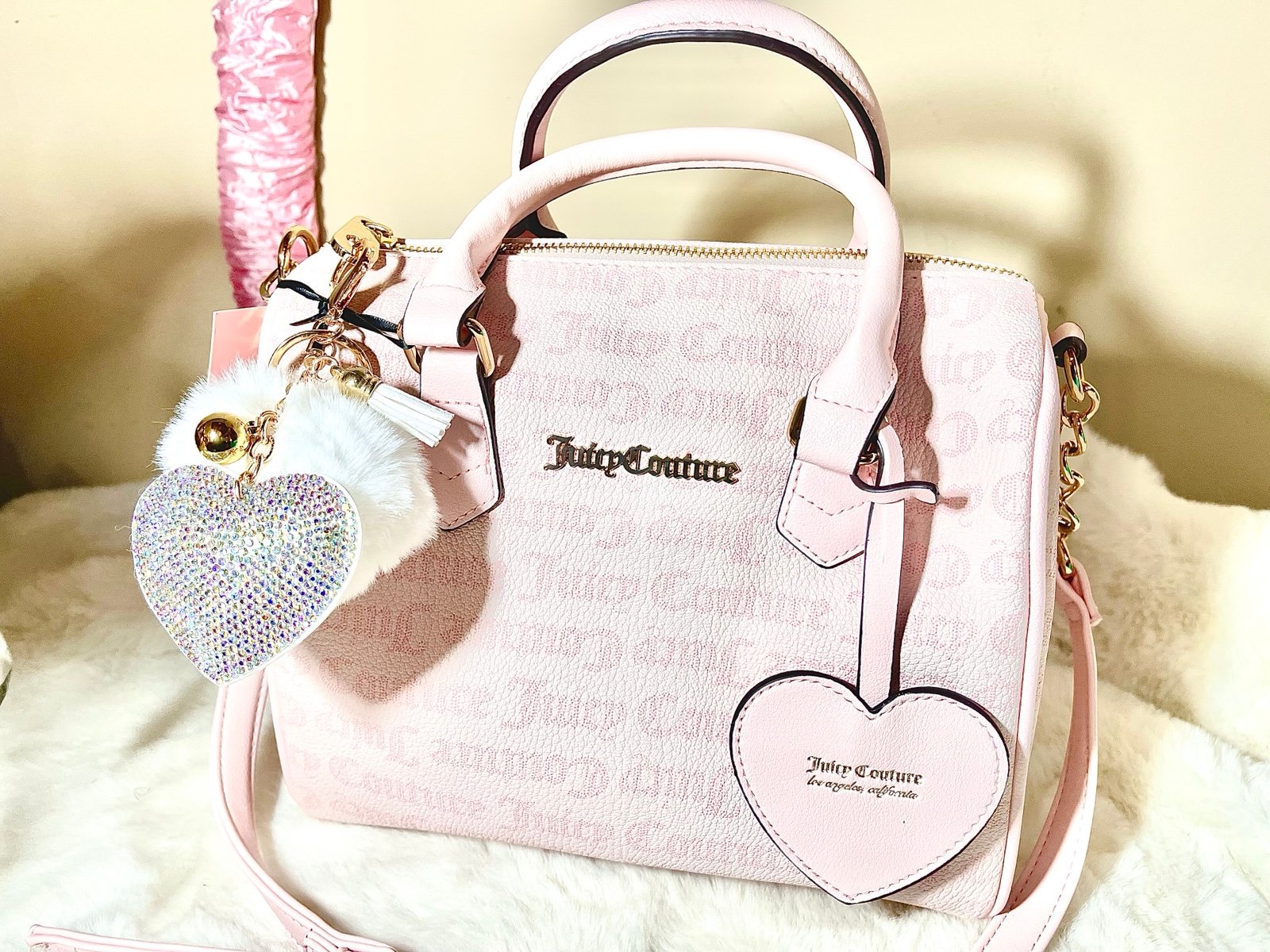 Juicy Couture Pink handbag with heart clip