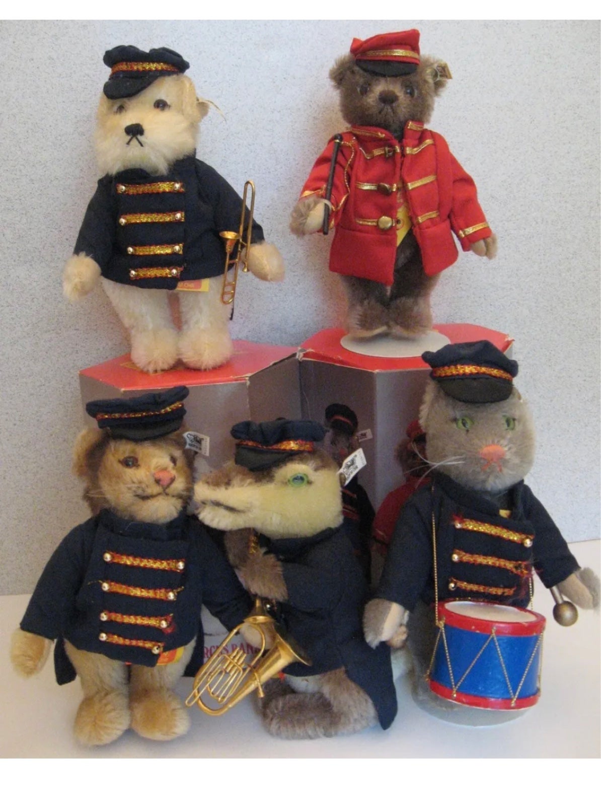 Steiff Circus Band Bear Dog Cat Lion Crocodile with Instruments, Buttons, Tags