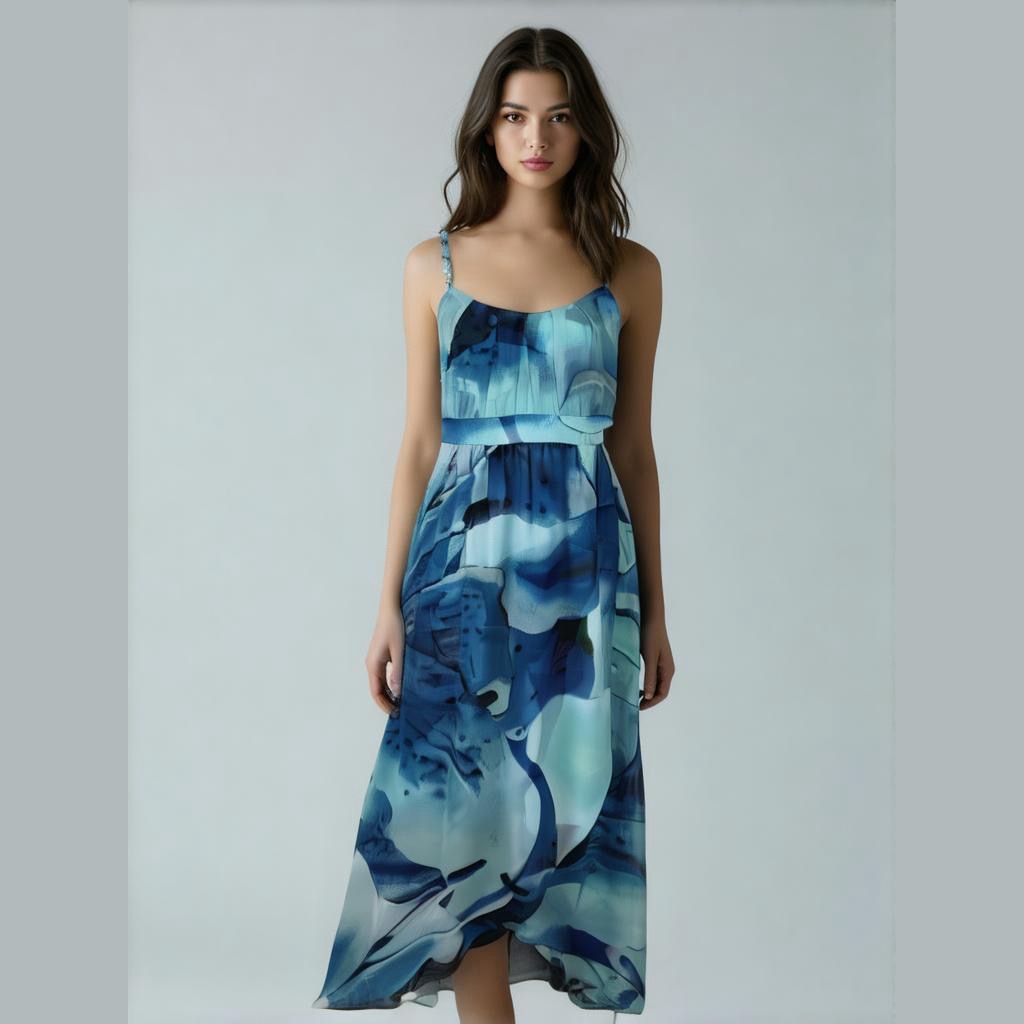 White House Black Market Maxi Dress 4 Blue Floral Midi Wrap Hi Low Sleeveless