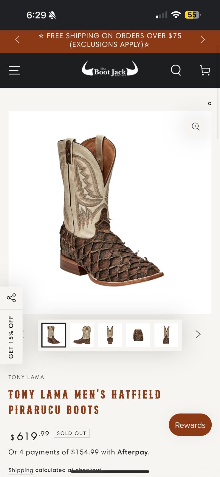 Tony Lama Men’s Pirarucu Boots Size 13