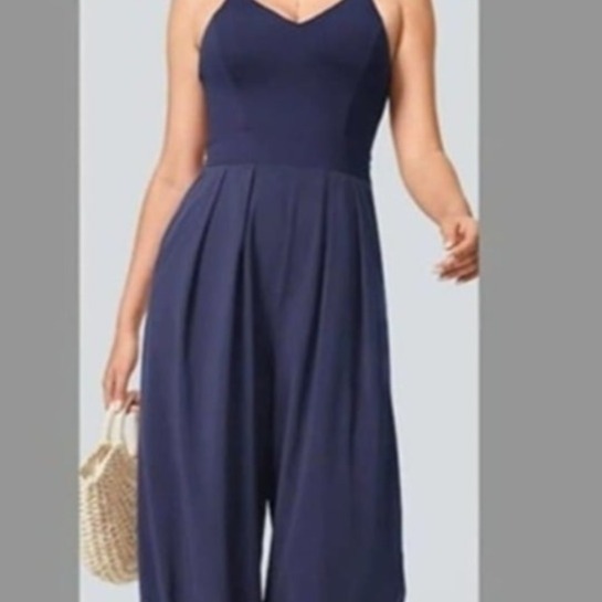 Halara Backless Wide Leg Quick Dry Blue Jumpsuit NWT L Large