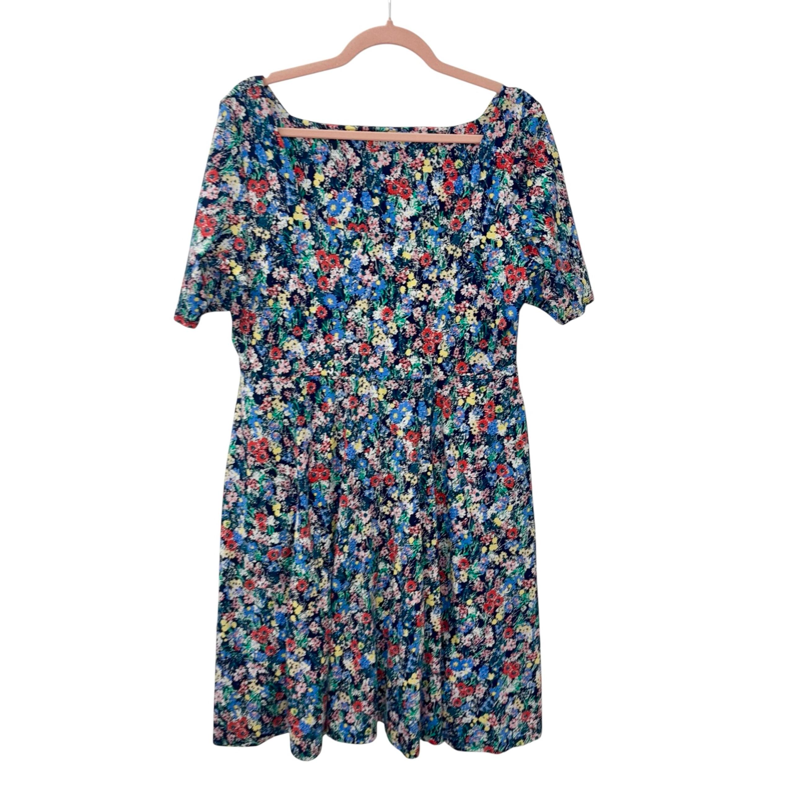 NWT Lands' End Chambray Knee-Length Floral Print Women's Dress Sz L/P