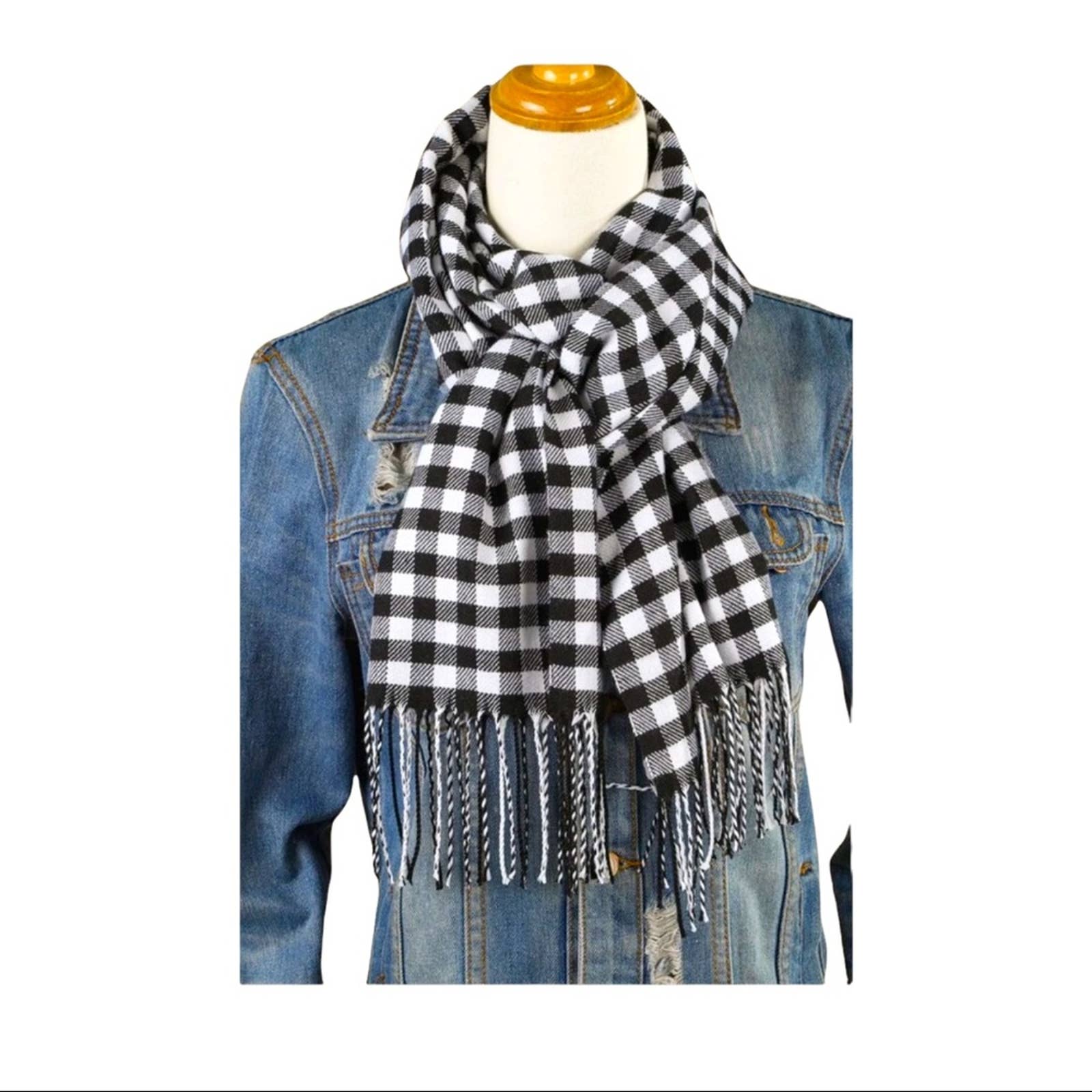 Plaid Print Tassel Decor Scarf