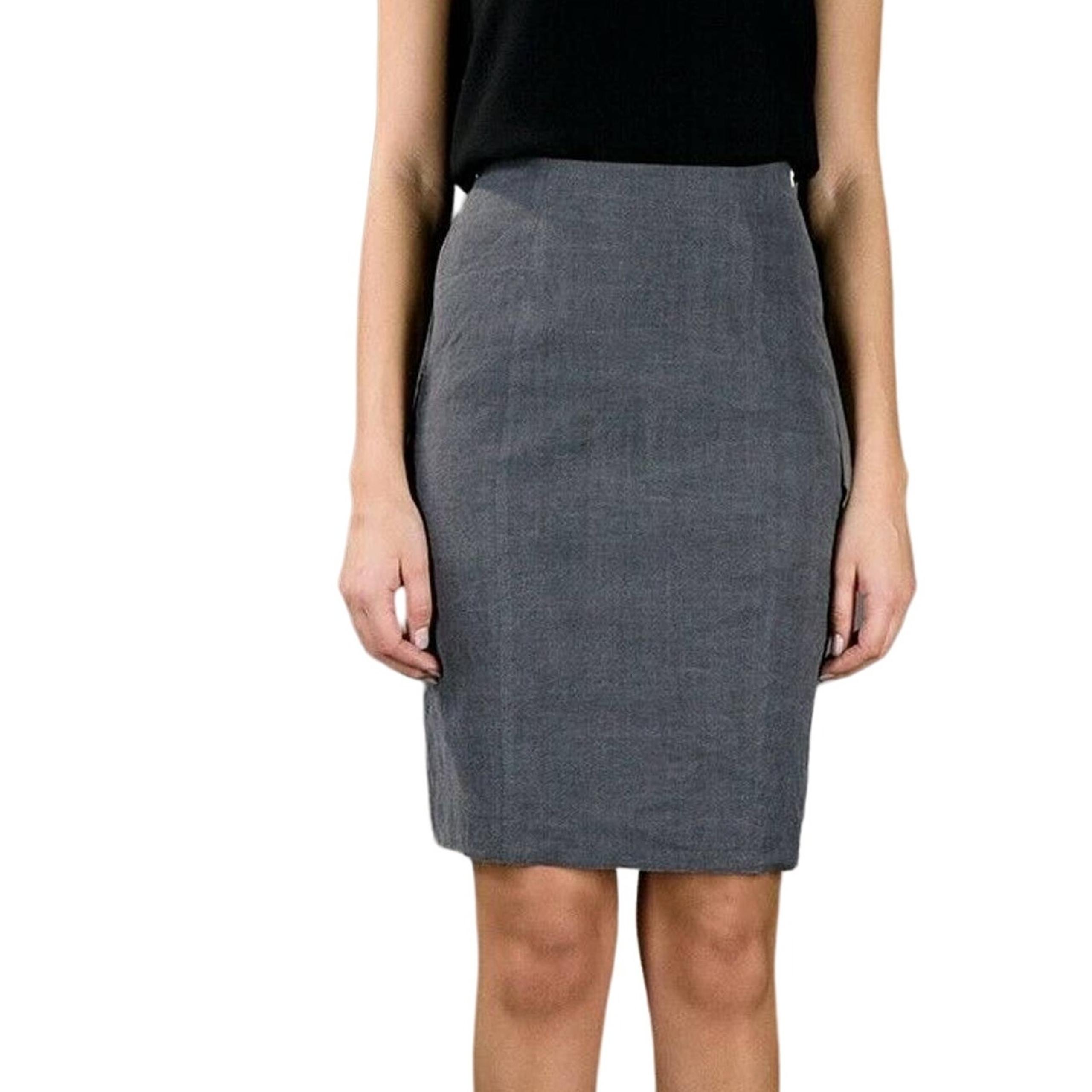 ACNE Size 36 Twill Pencil Skirt Gray Linen Viscose Raw Hem
