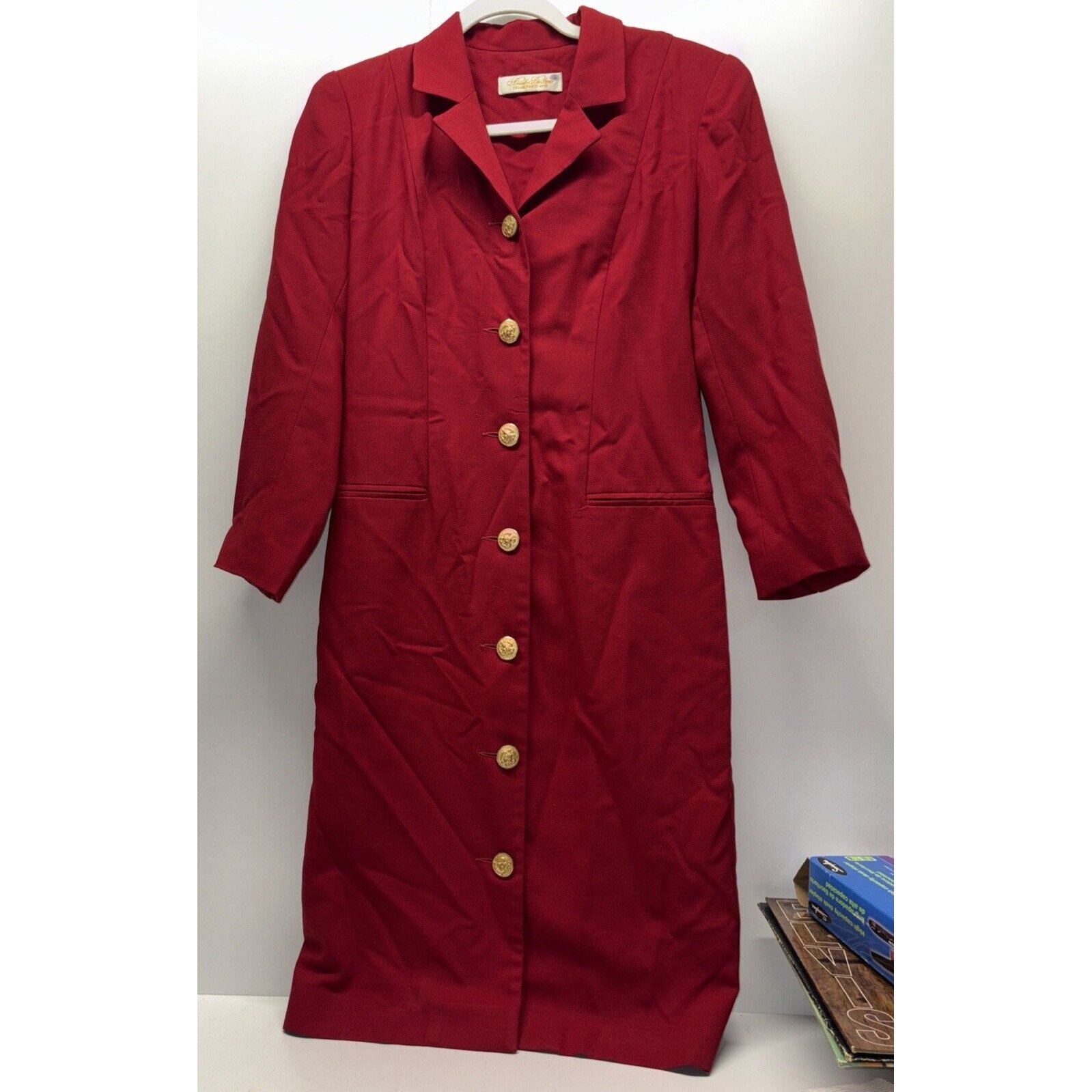 Brooks Brothers 100% Wool Dress Coat Vintage 80s Red Gold Buttons Sz Small