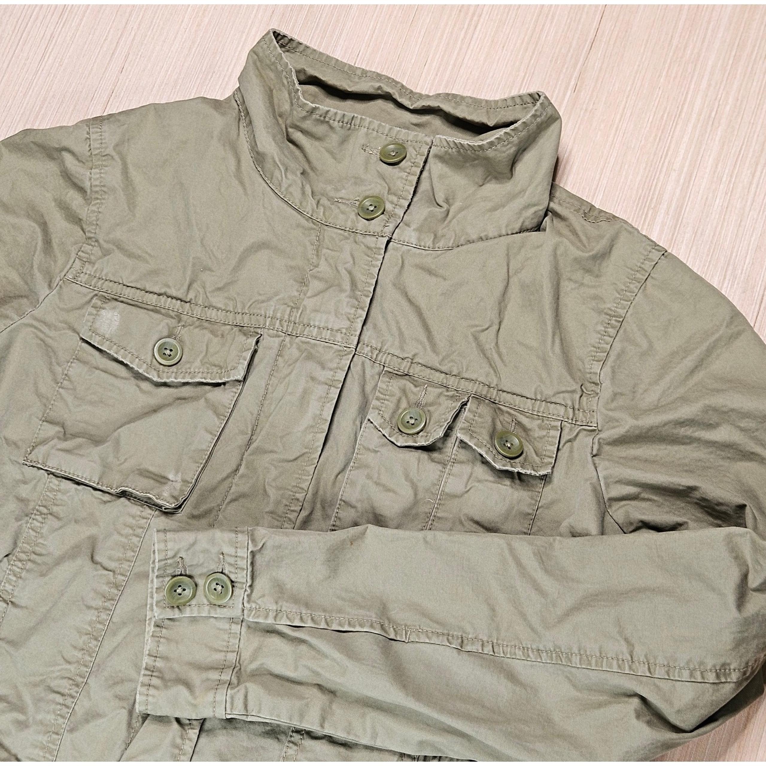 Old Navy Womens Army Tan Utility Zip Up Jacket Size L Military Lightweight READ