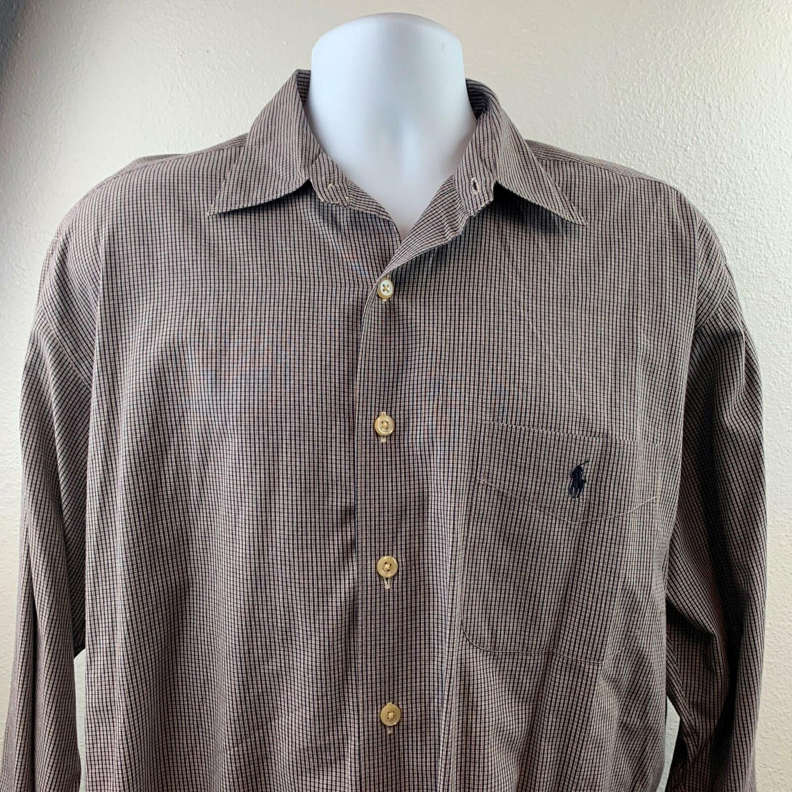 Polo by Ralph Lauren button Front Men Dress Shirt Sz L Gray Crane Lenght 33 in