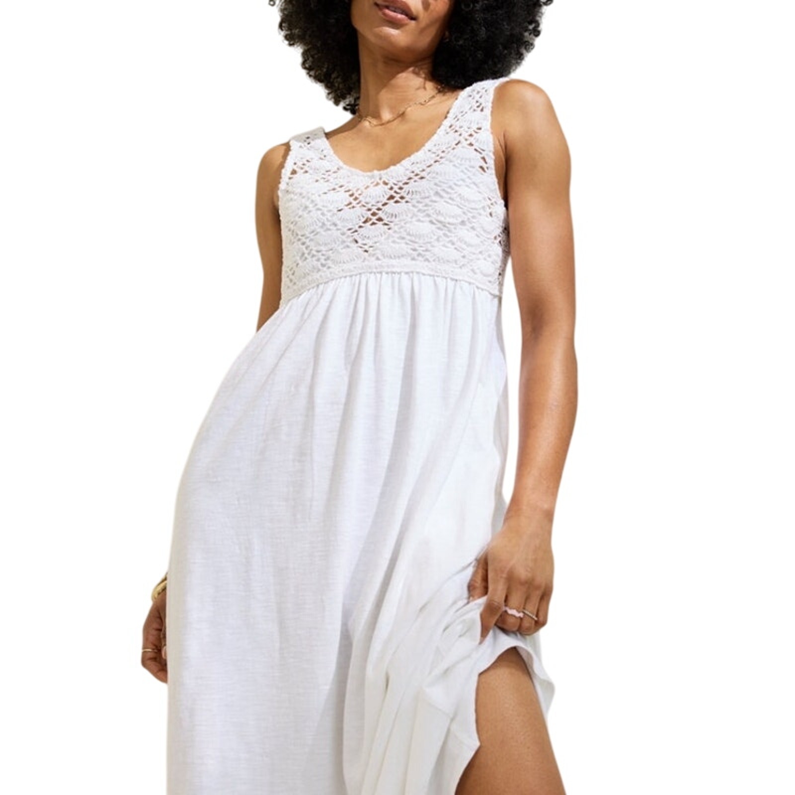 Aerie White Boho Crochet Bodice Midi Dress Sleeveless Flowy Summer Beach S NWT