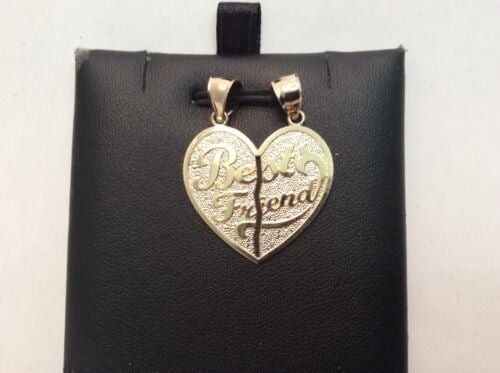 Men Ladies 10k Yellow Real Solid Gold BEST FRIEND Split Heart Charm Pendant 3.1g