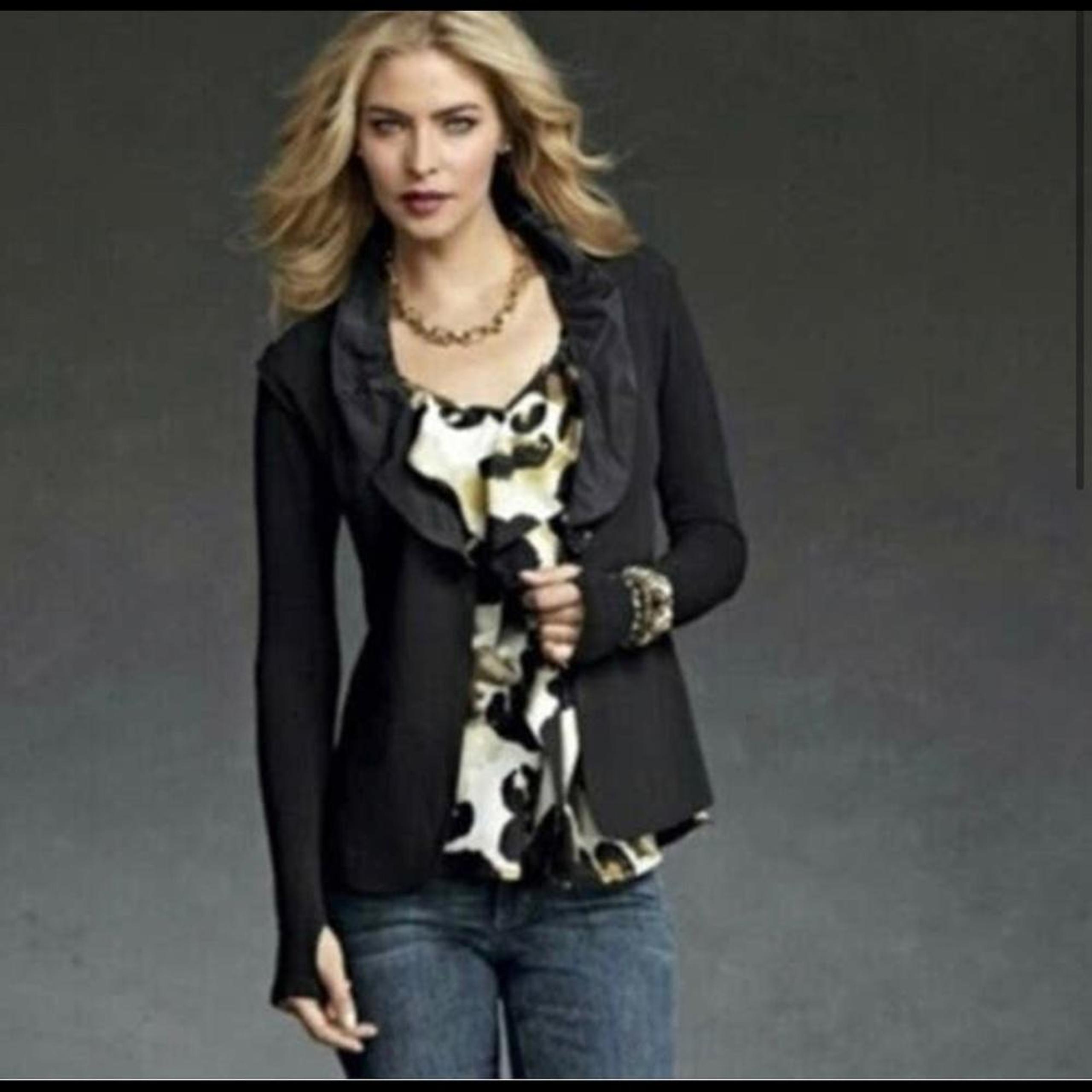Black vest CAbi with taffeta ruffle accent