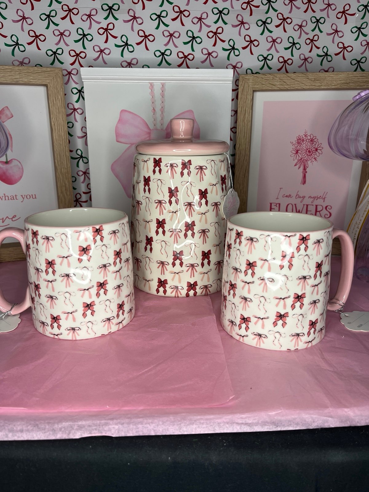 Pink Bow Mug and Canister Set