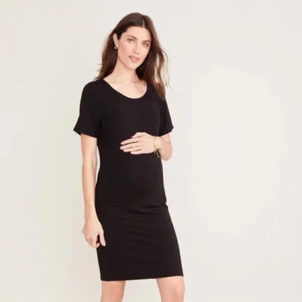 HATCH Women's Layers T-Shirt Dress Black Stretch Maternity- Size XS
