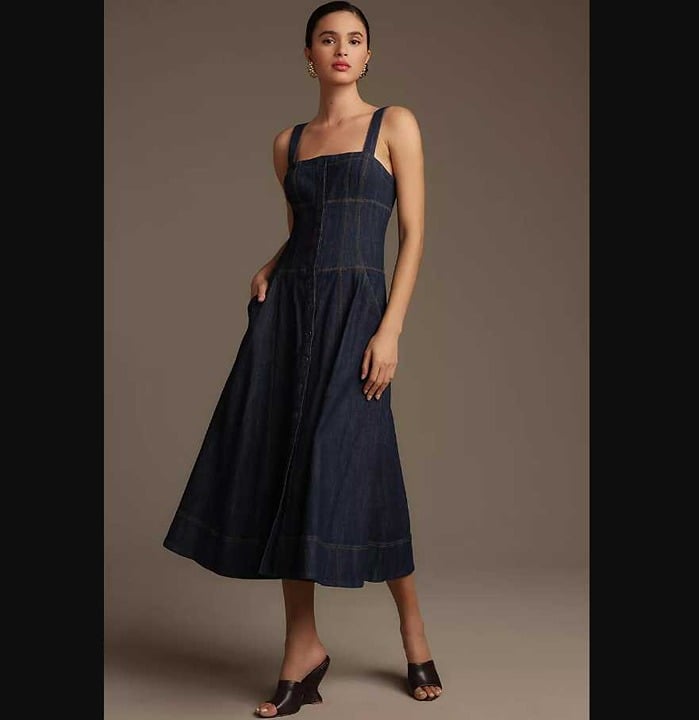 New women's 6 Maeve x Anthropologie button-front corset denim dress