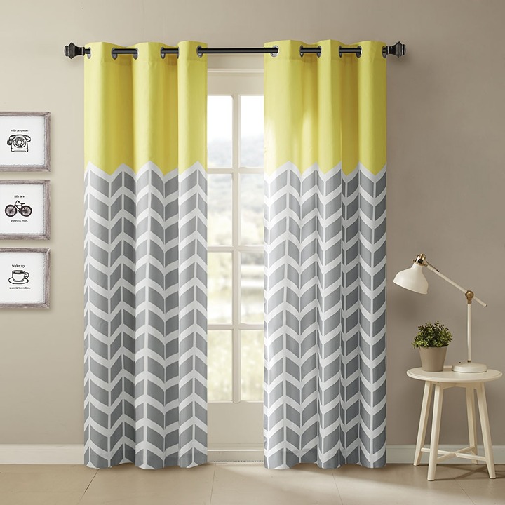 Chevron Printed Room Darkening Grommet Top Panel Pair Yellow-3q5je
