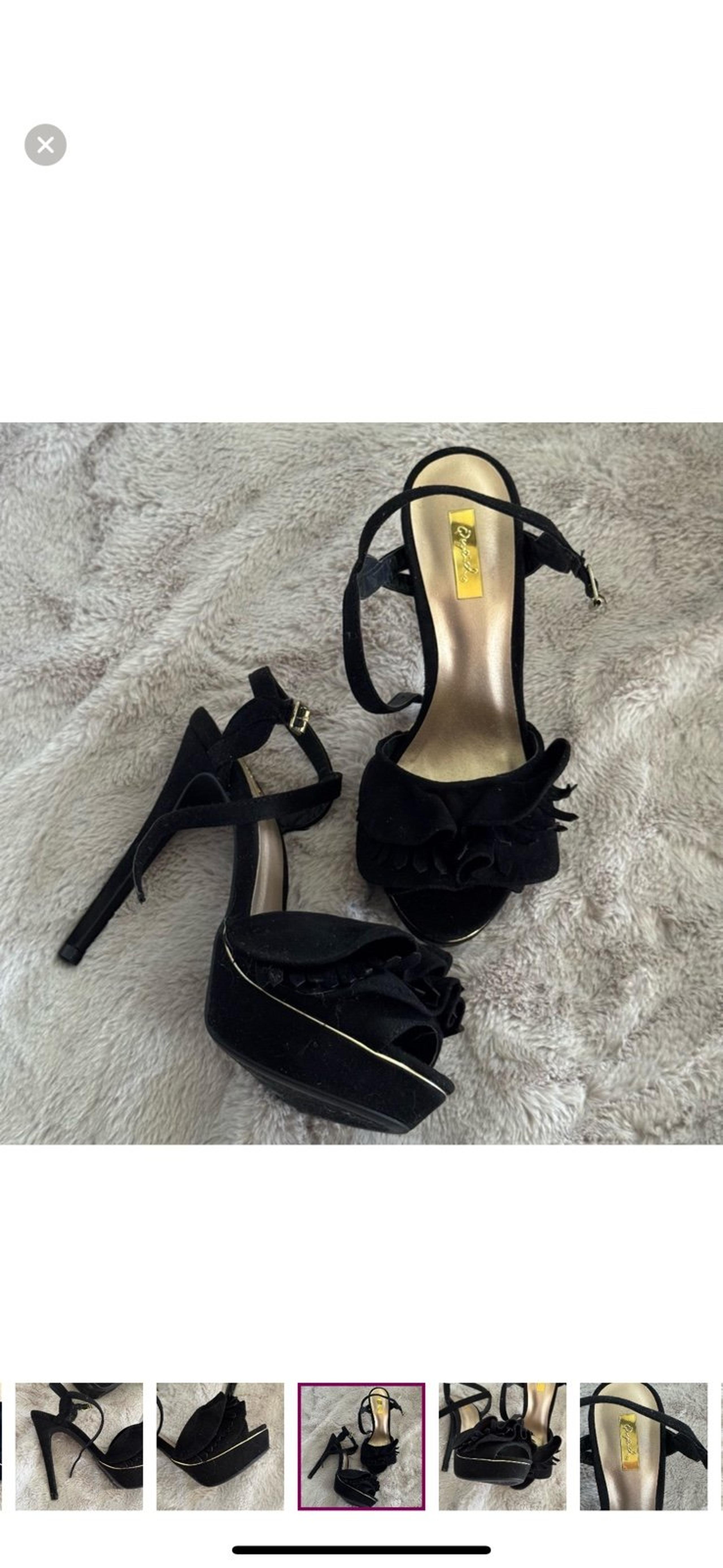 New Qupid Avalon Black Suede Ruffle Peep-toe Women's Heels Platform Stilettos 7