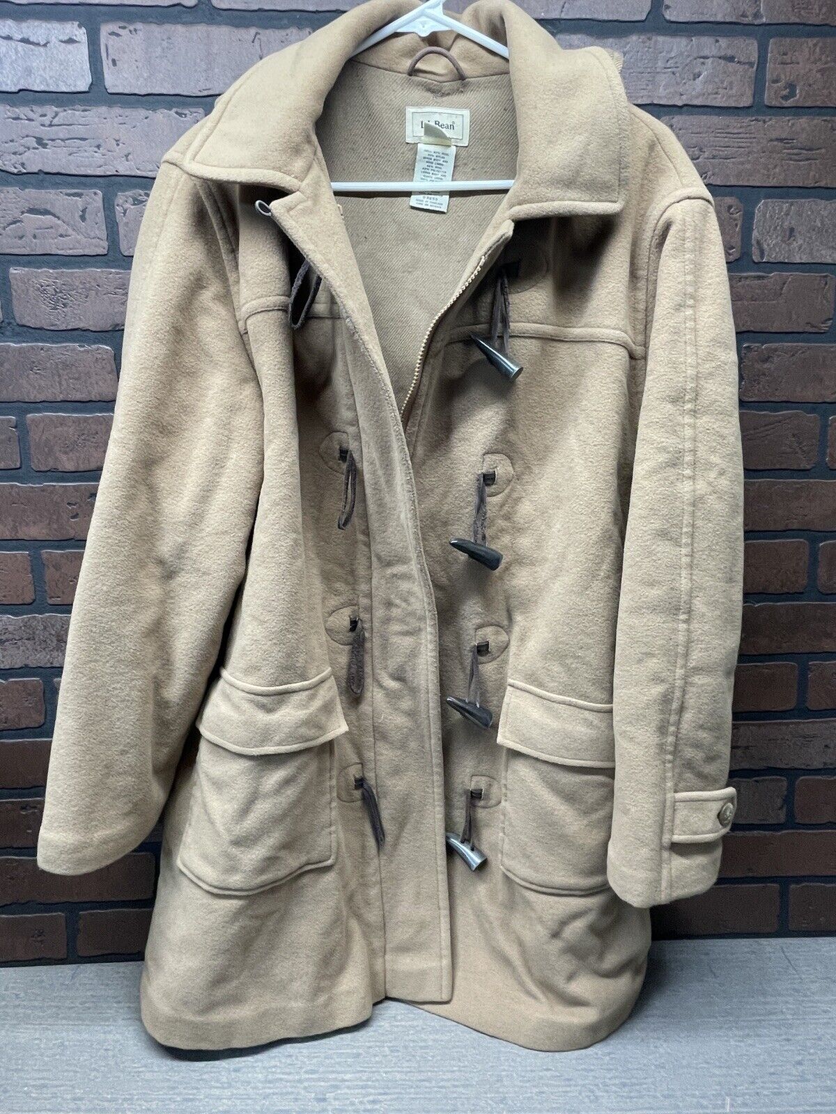LL Bean Toggle Duffle Coat Wool Blend Trench Thinsulate Parka Womens L Peacoat