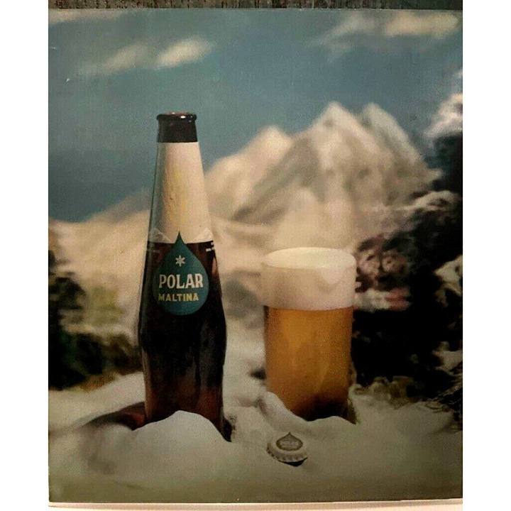 LARGE POLAR MALTINA BEER VARI-VUE LENTICULAR FLICKER MOTION ADVERTISING SIGN NOS