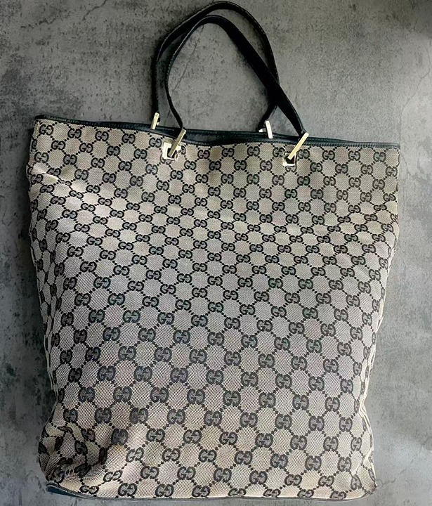 Vintage 90s Gucci GG Supreme Monogram Canvas Leather Trim Tote Bag Italy 0021098