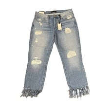3X1 Fringe Hem Crop Straight Leg Jeans Distressed Mid -Rise Cotton 31 Women NWT