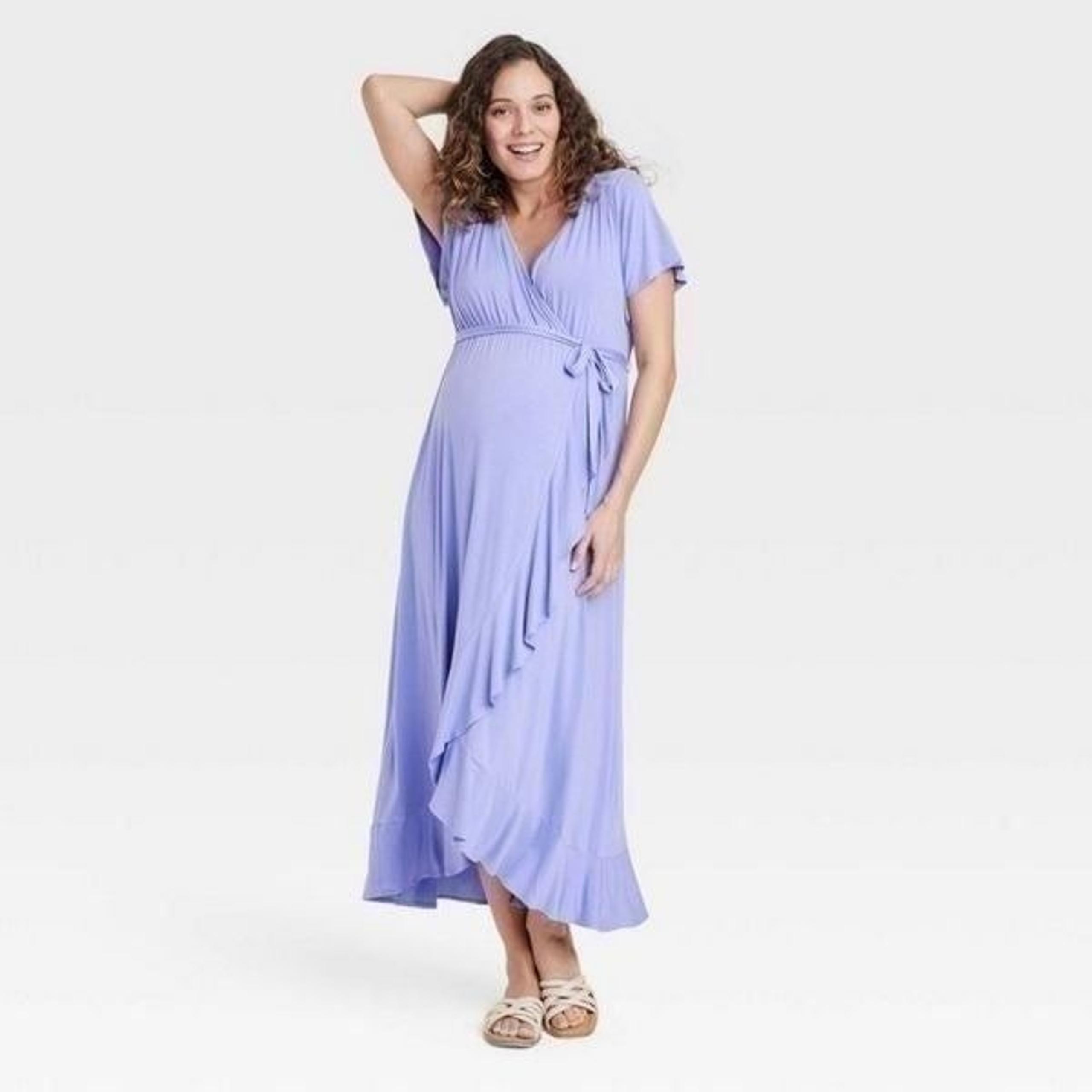 Isabel Maternity Flutter Short Sleeve Maxi Empire Waist Dress NWOT Size XS
