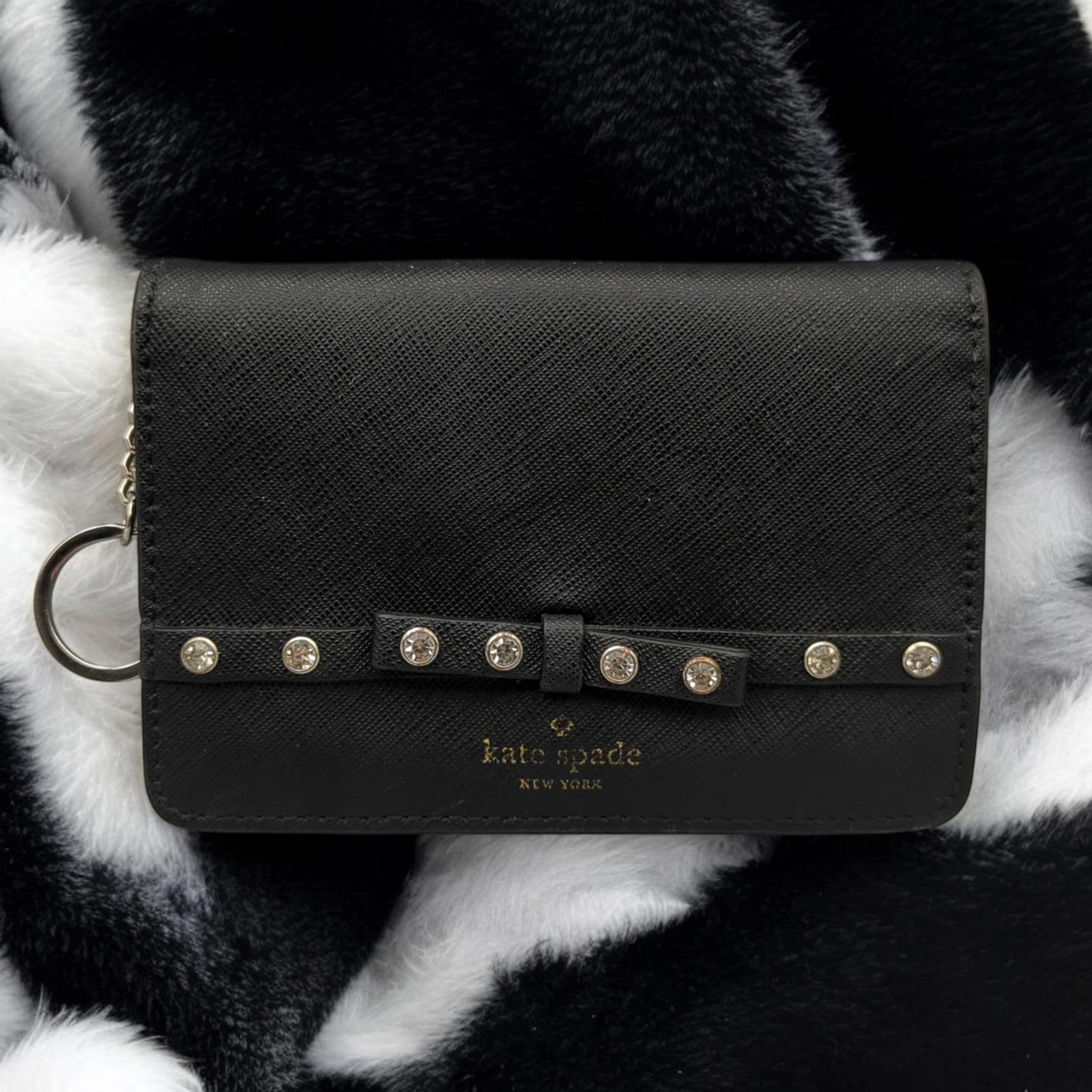 Kate Spade New York Black Wallet Bow Stud Keyring Snap Laurel Way Regina Jeweled