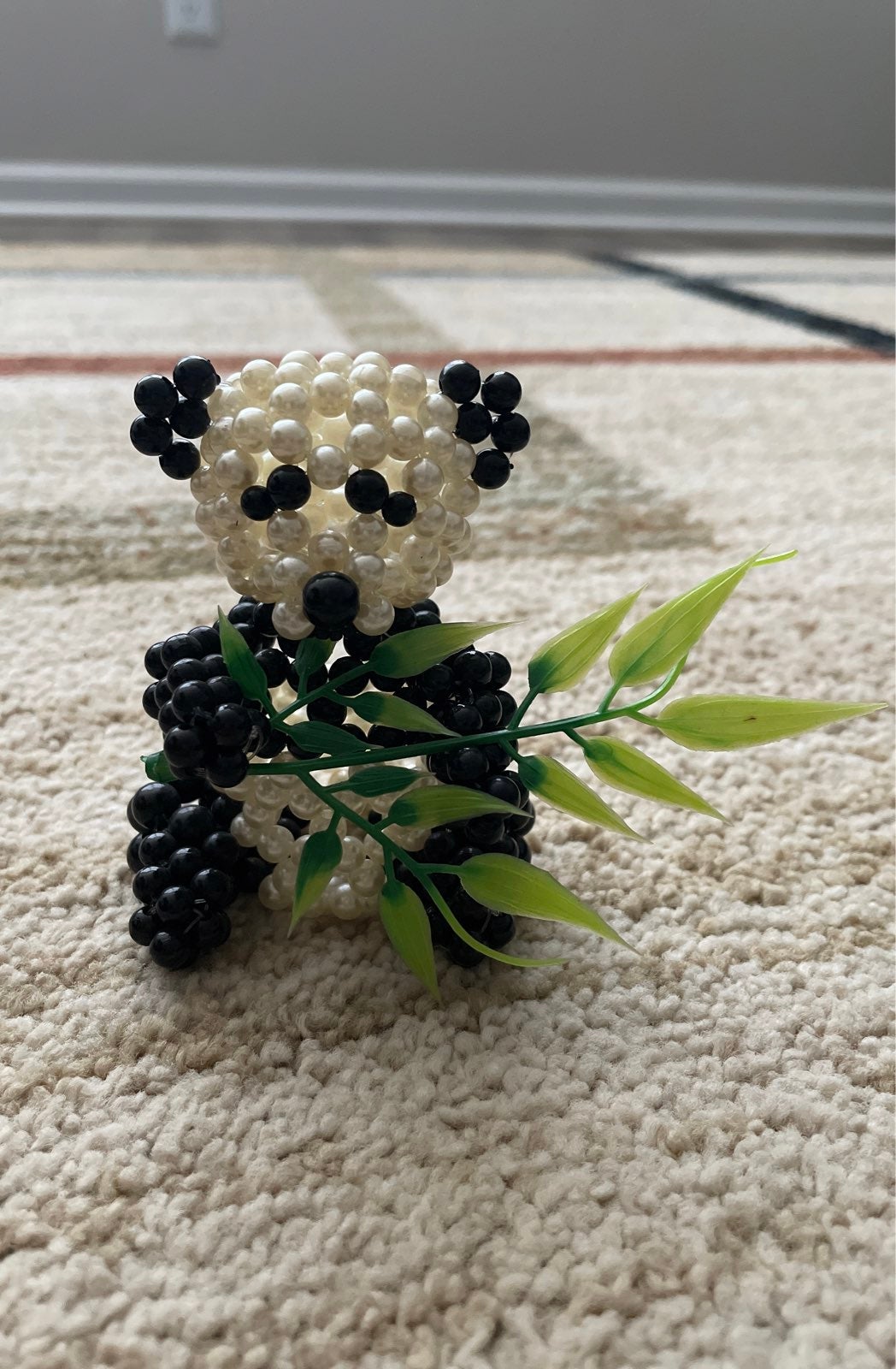 Handmade beaded panda ornament