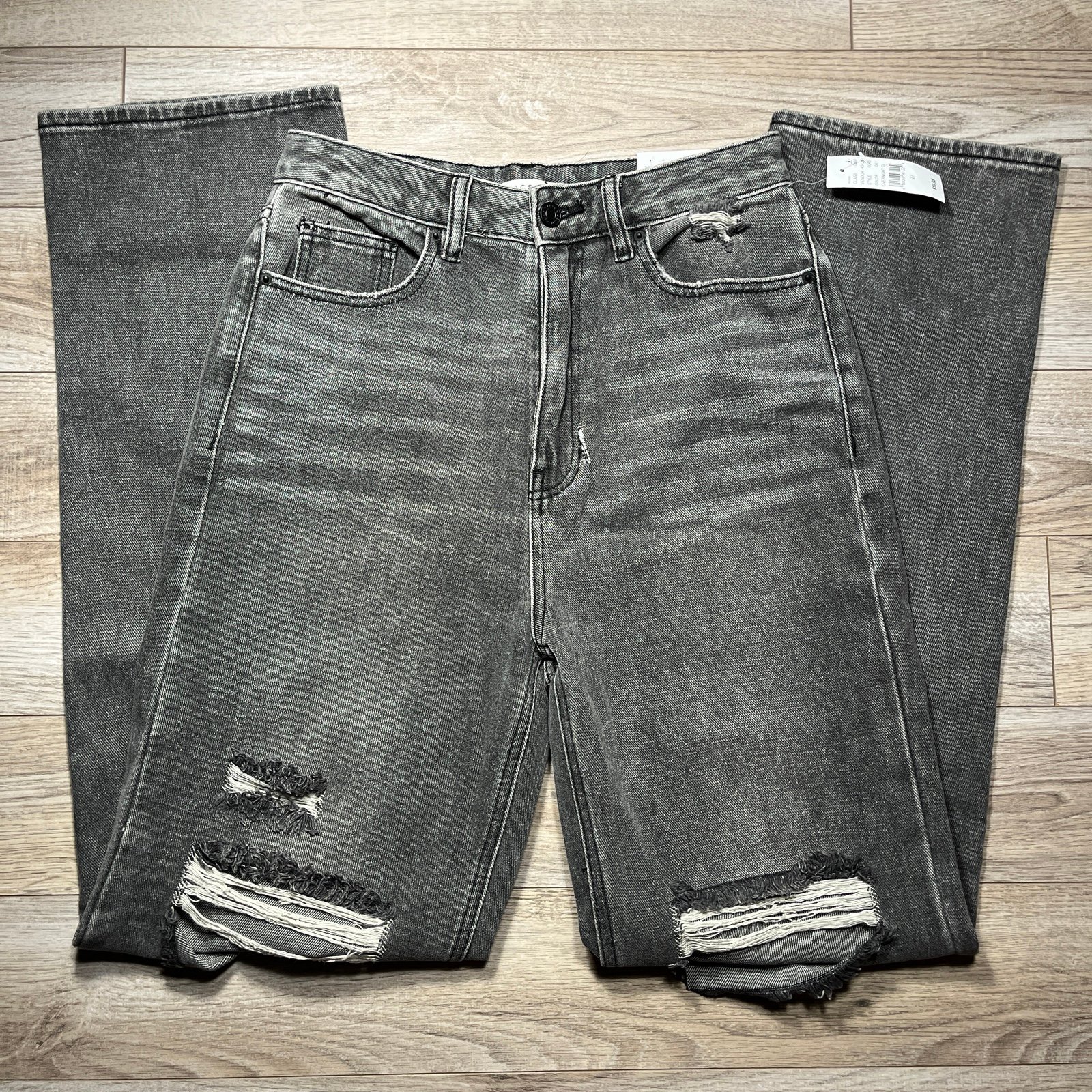 Brand New PacSun 90's Boyfriend High Rise Relaxed Jeans Distressed Grey Black 27