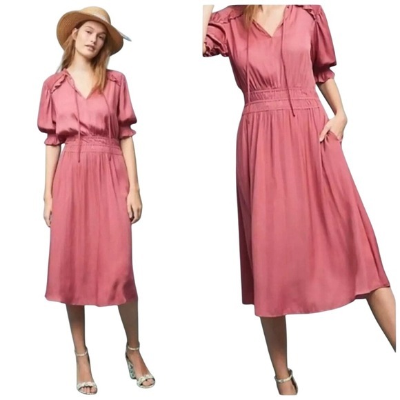Current Air Anthropologie Midi Sundress with V-Neck and Bishop Sleeves Large