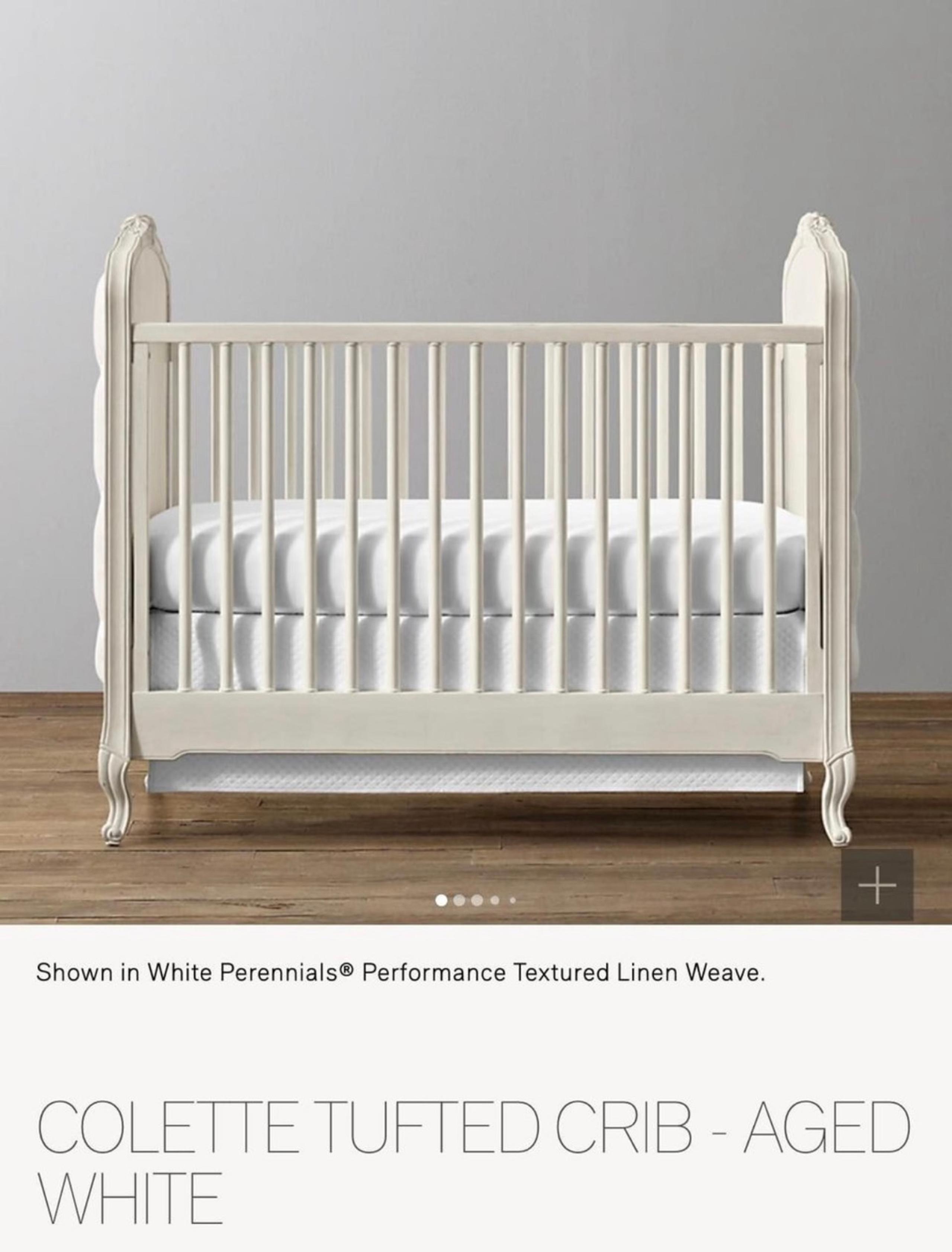 RH Baby Colette tufted crib in Aged White plus toddler conversion kit and RH Bea