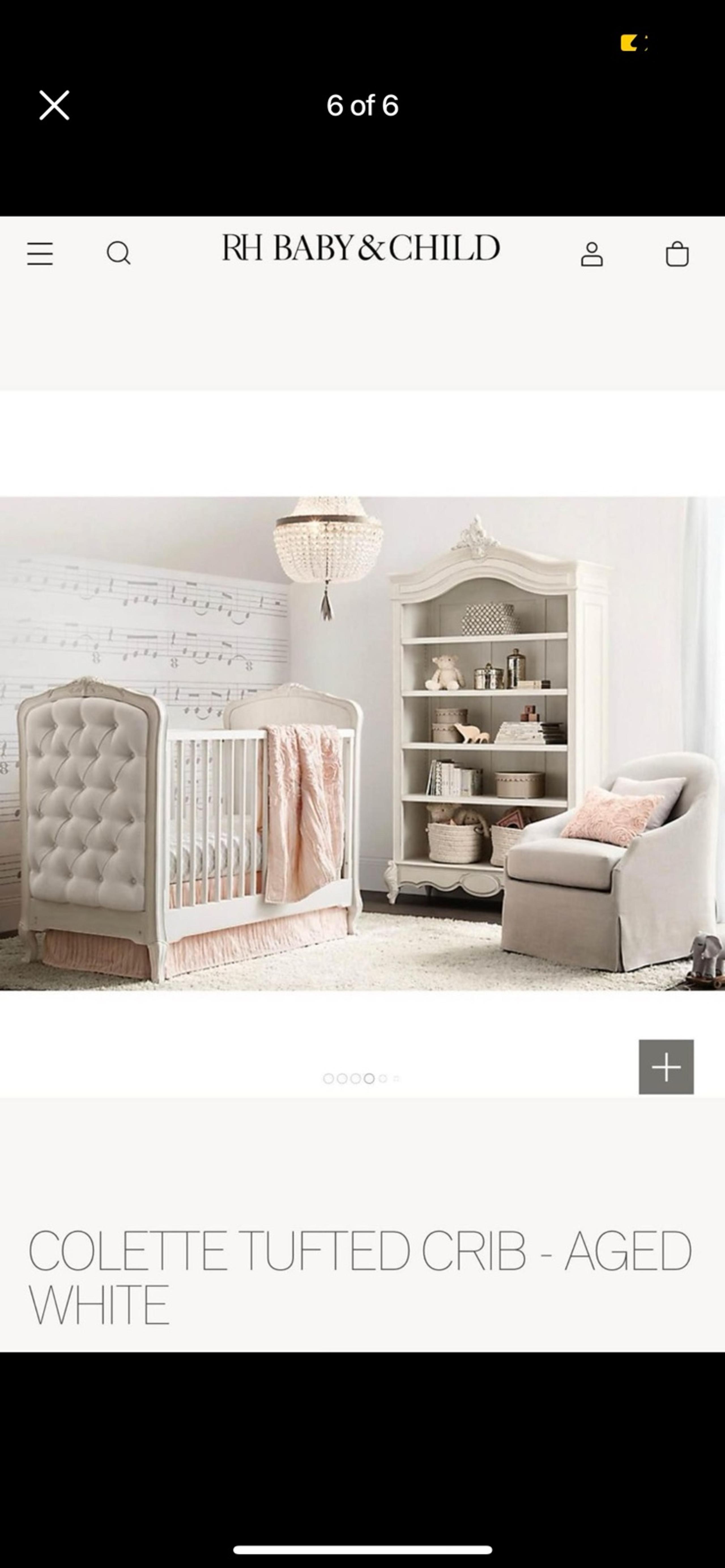 RH Baby Colette tufted crib in Aged White plus toddler conversion kit and RH Bea