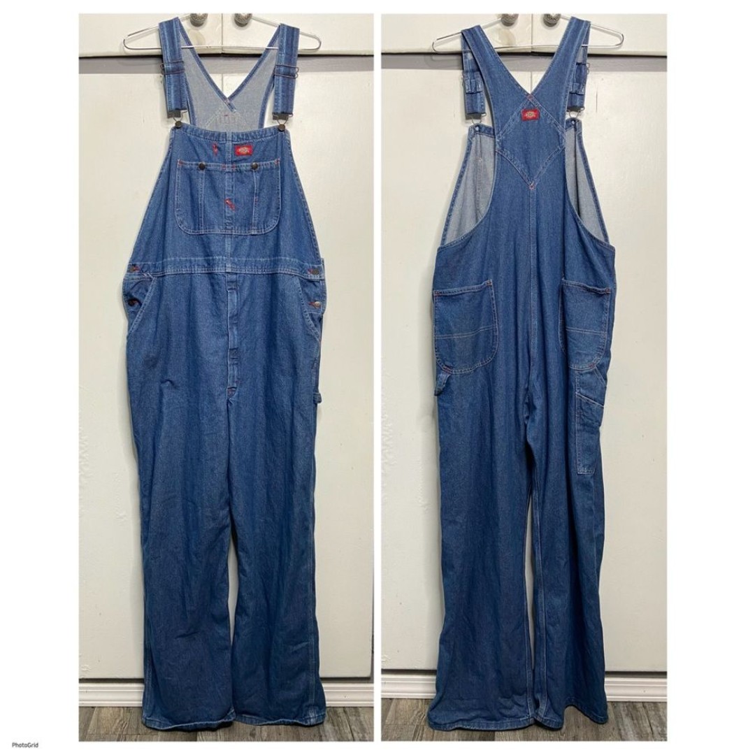 DICKIES Bib Jean Overalls Men 42x32 Blue Denim Carpenter Cotton