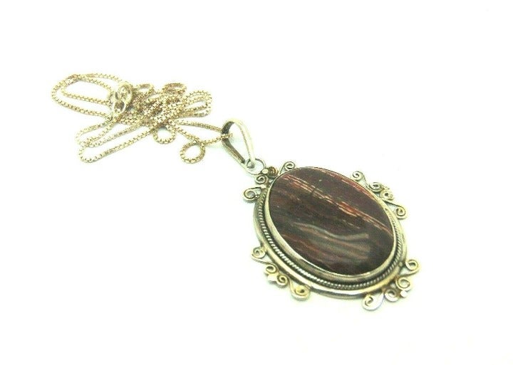Tiger Eye Ironstone Cabochon Necklace SS