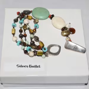 Silpada Howlite, Tiger Eye, Shell & Coral Beaded Toggle Clasp Sterling Silver